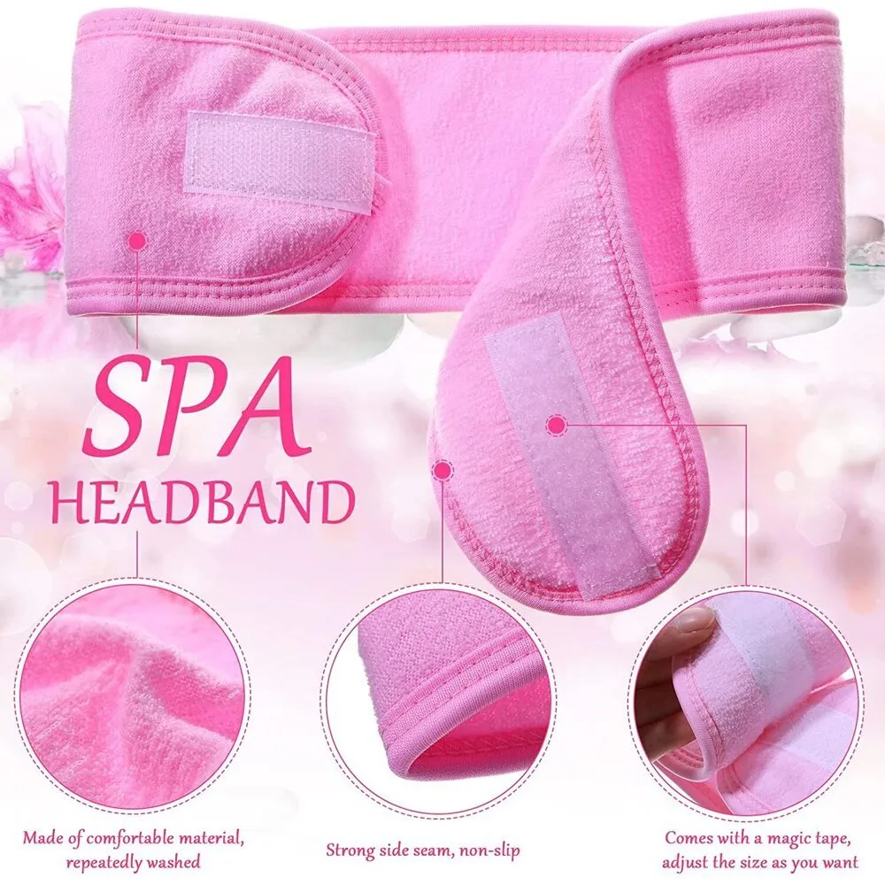 Spa Facial Terry Cloth Stretch Headbands with Hook and Loop Closure / 24 Pack - (6) White   (6) Pink   (6) Grey   (6) Black