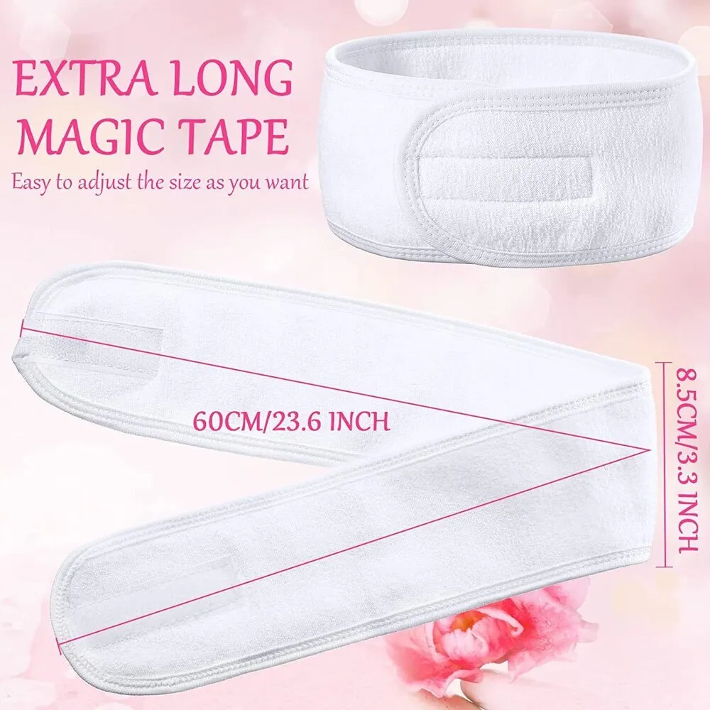 Spa Facial Terry Cloth Stretch Headbands with Hook and Loop Closure / 30 Pack - White