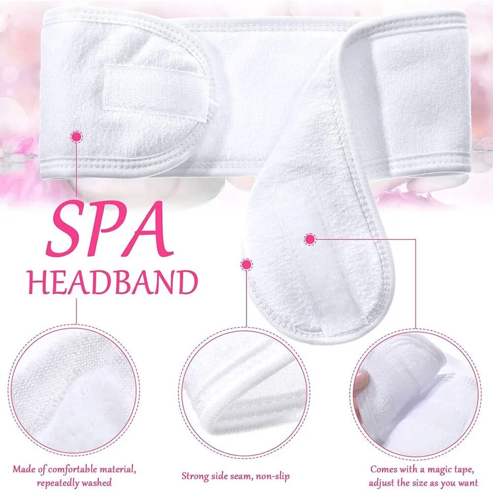 Spa Facial Terry Cloth Stretch Headbands with Hook and Loop Closure / 30 Pack - White