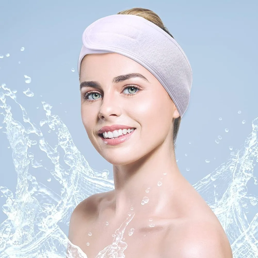 Spa Facial Terry Cloth Stretch Headbands with Hook and Loop Closure / 30 Pack - White