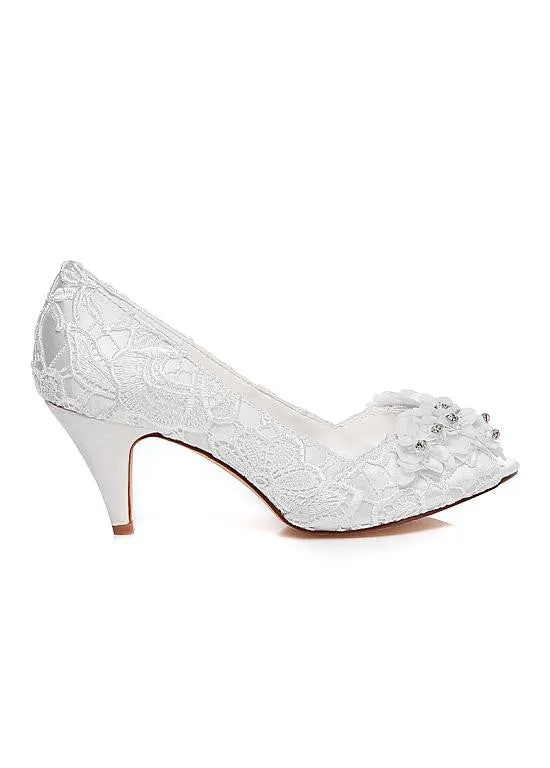 Stiletto Heels With Lace & Flowers & Rhinestones