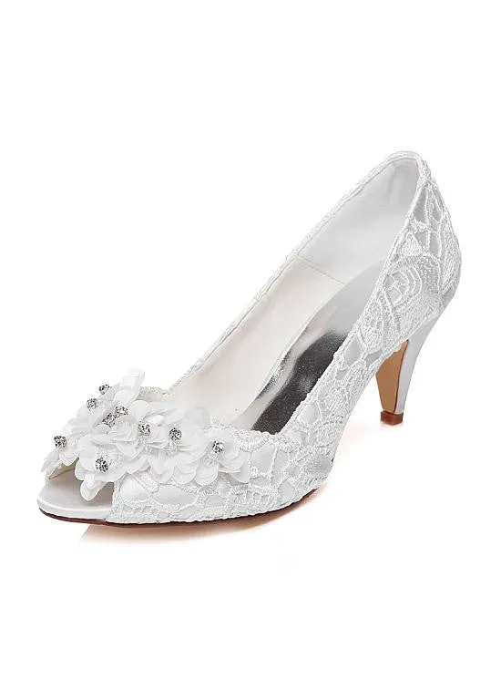 Stiletto Heels With Lace & Flowers & Rhinestones