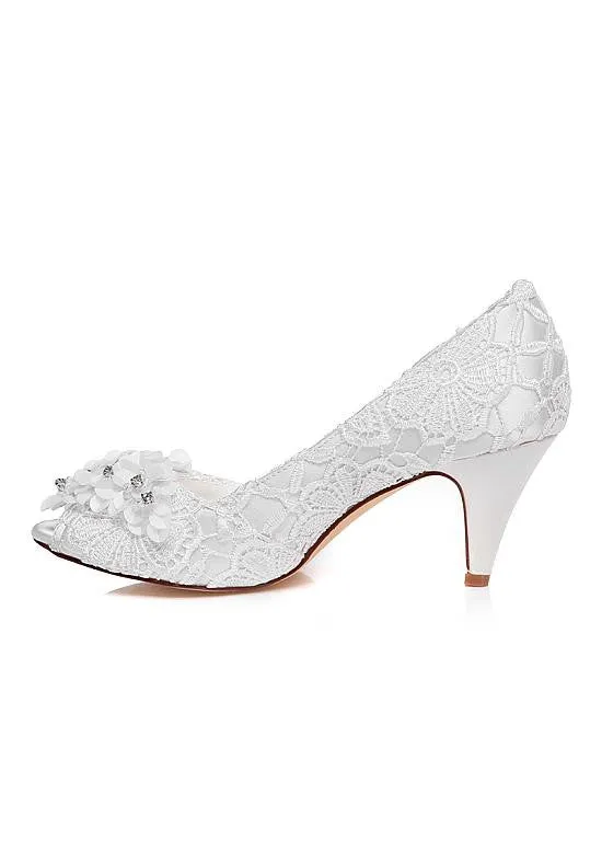 Stiletto Heels With Lace & Flowers & Rhinestones