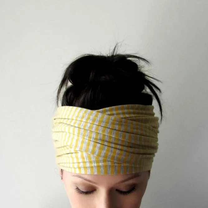 STRIPED Yellow and Gray Head Scarf