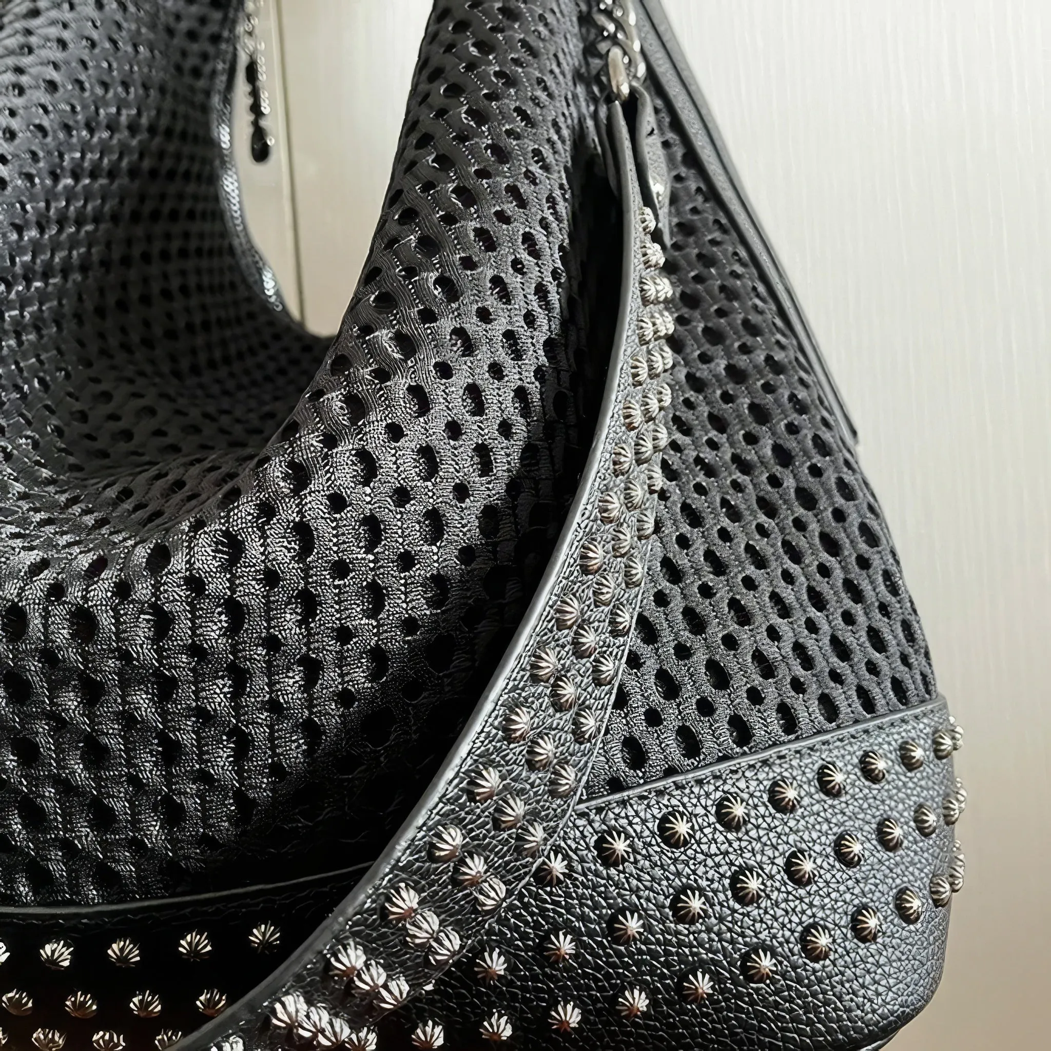 Studded Mesh Chain Strap Hobo Bag