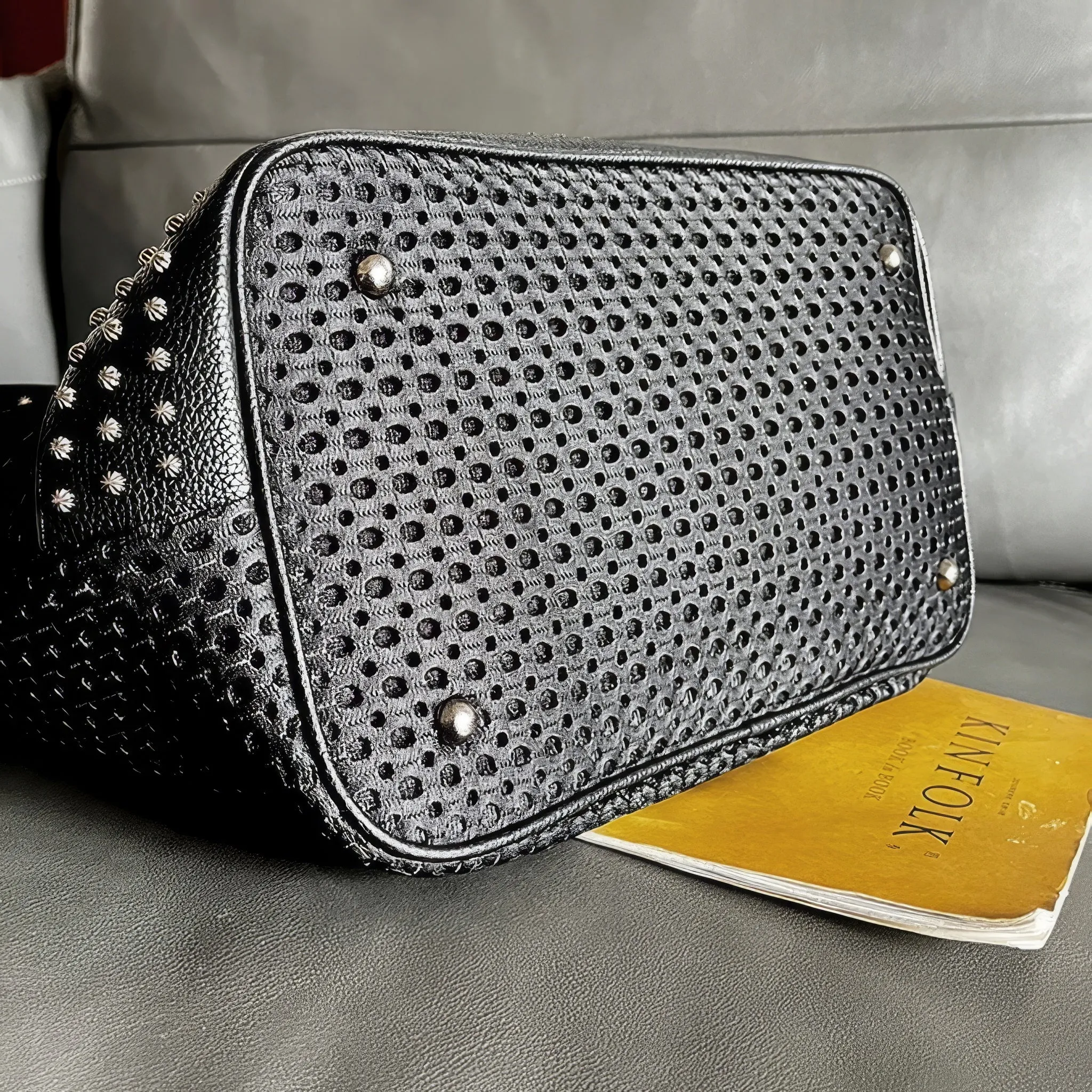 Studded Mesh Chain Strap Hobo Bag