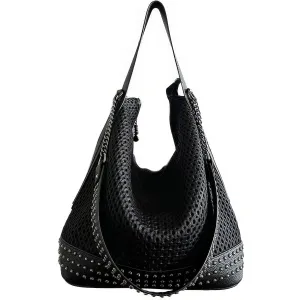Studded Mesh Chain Strap Hobo Bag