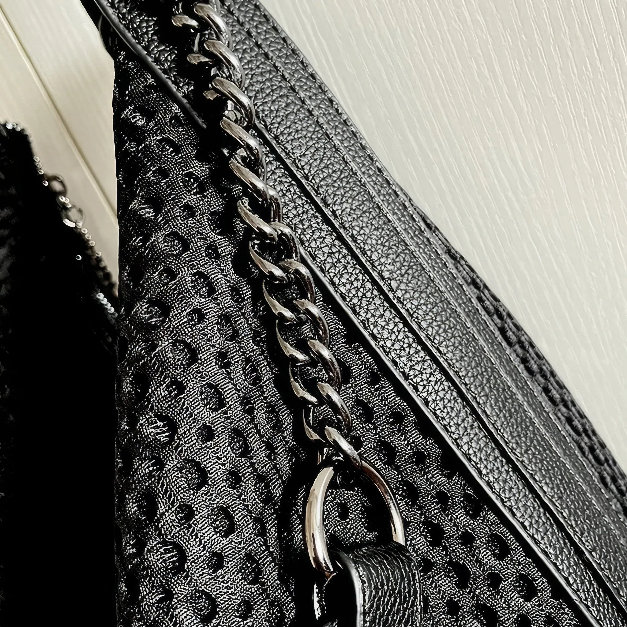 Studded Mesh Chain Strap Hobo Bag