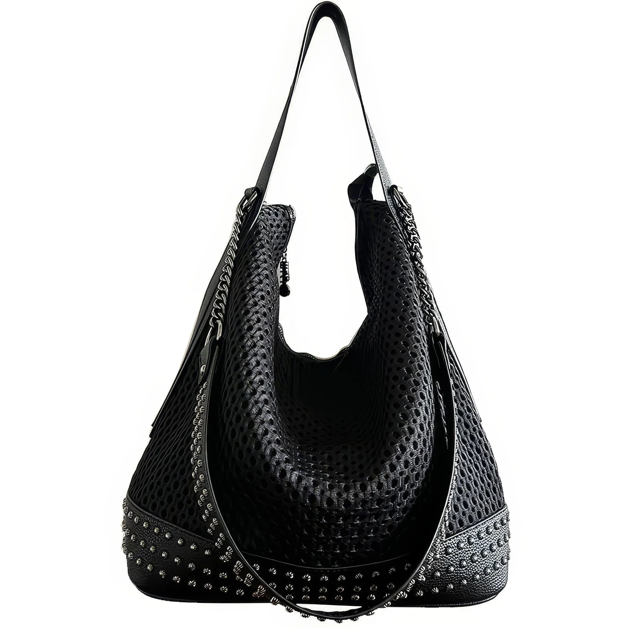 Studded Mesh Chain Strap Hobo Bag