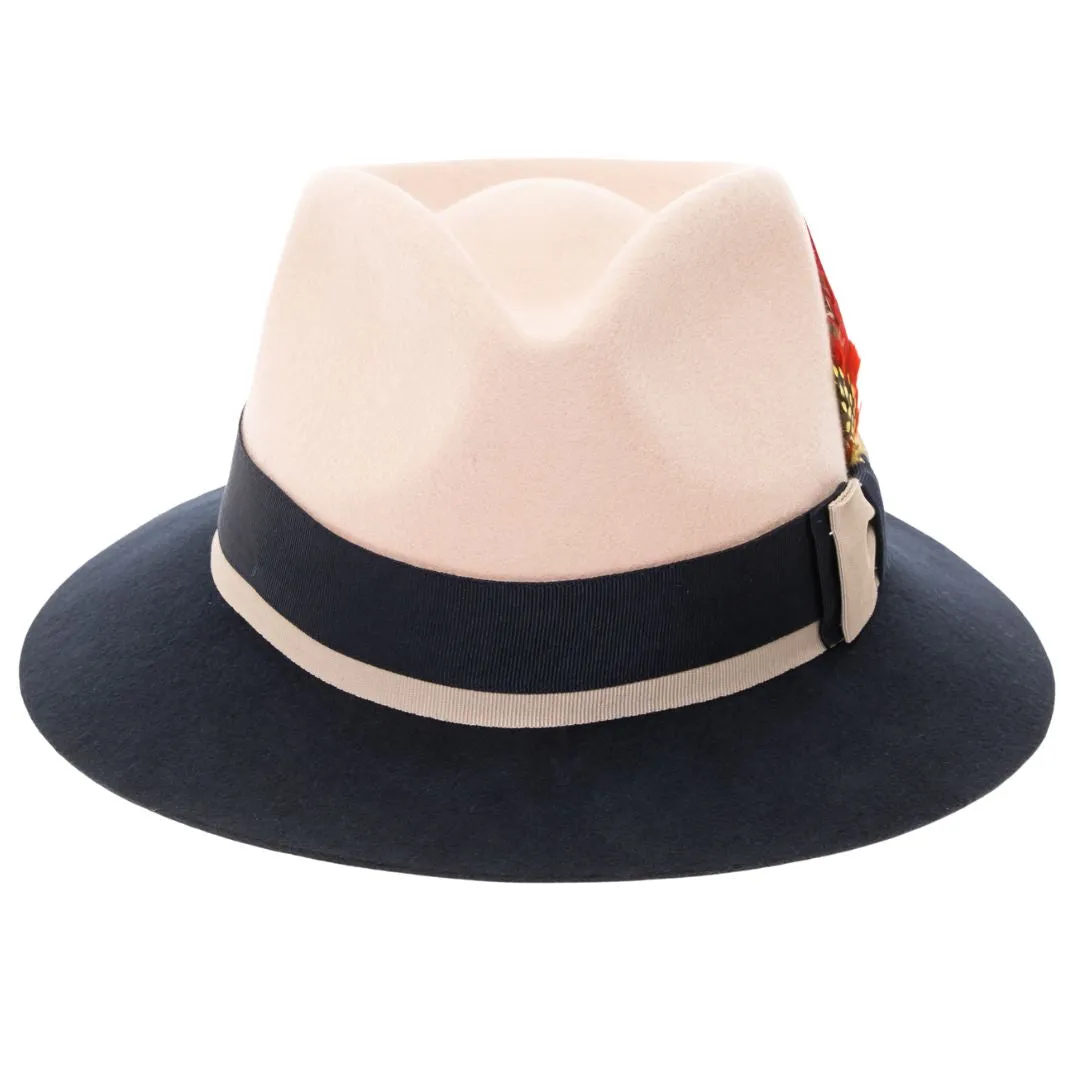 Tan & Navy Puck Trilby Crushable Hat