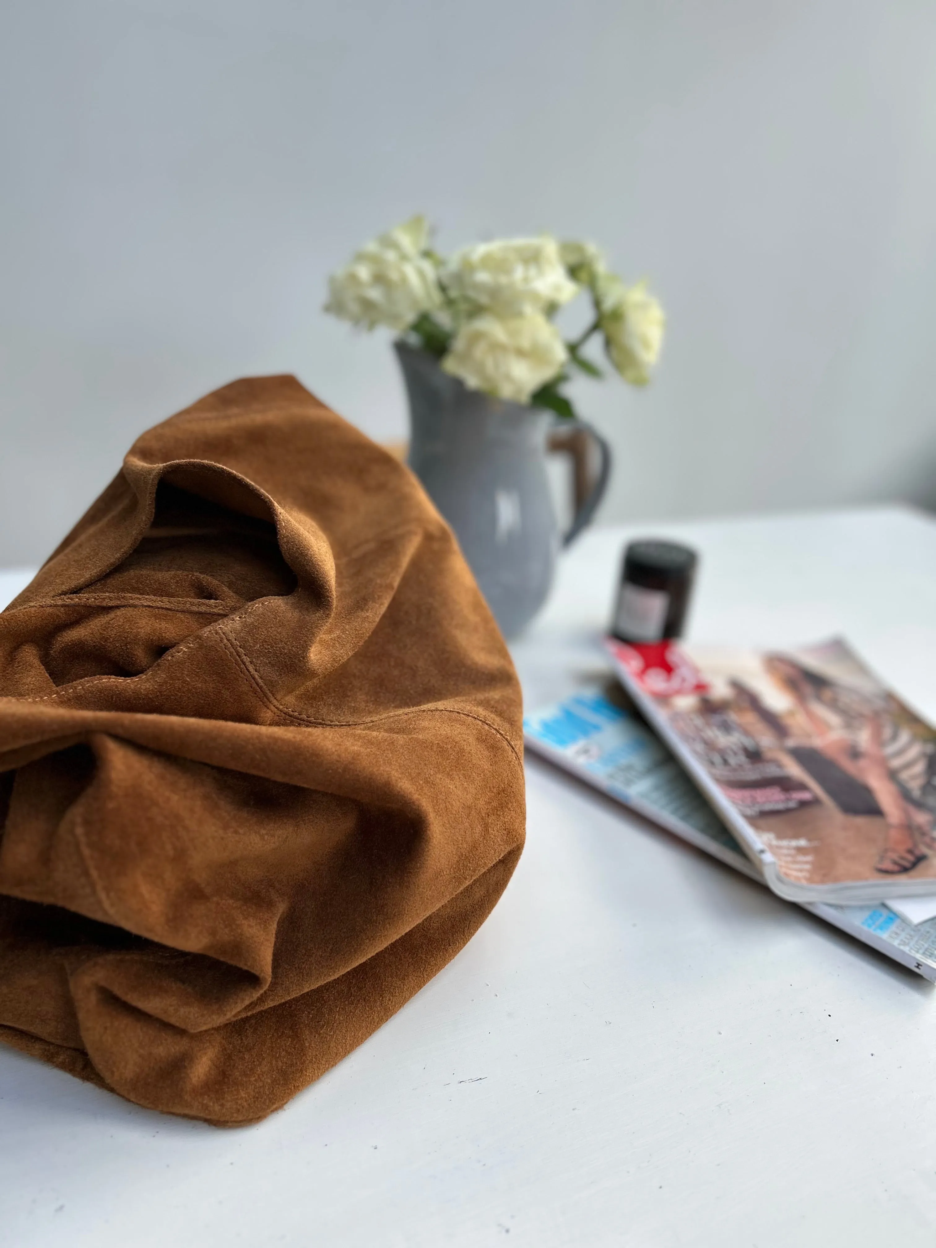 Tan Suede Slouchy Tote