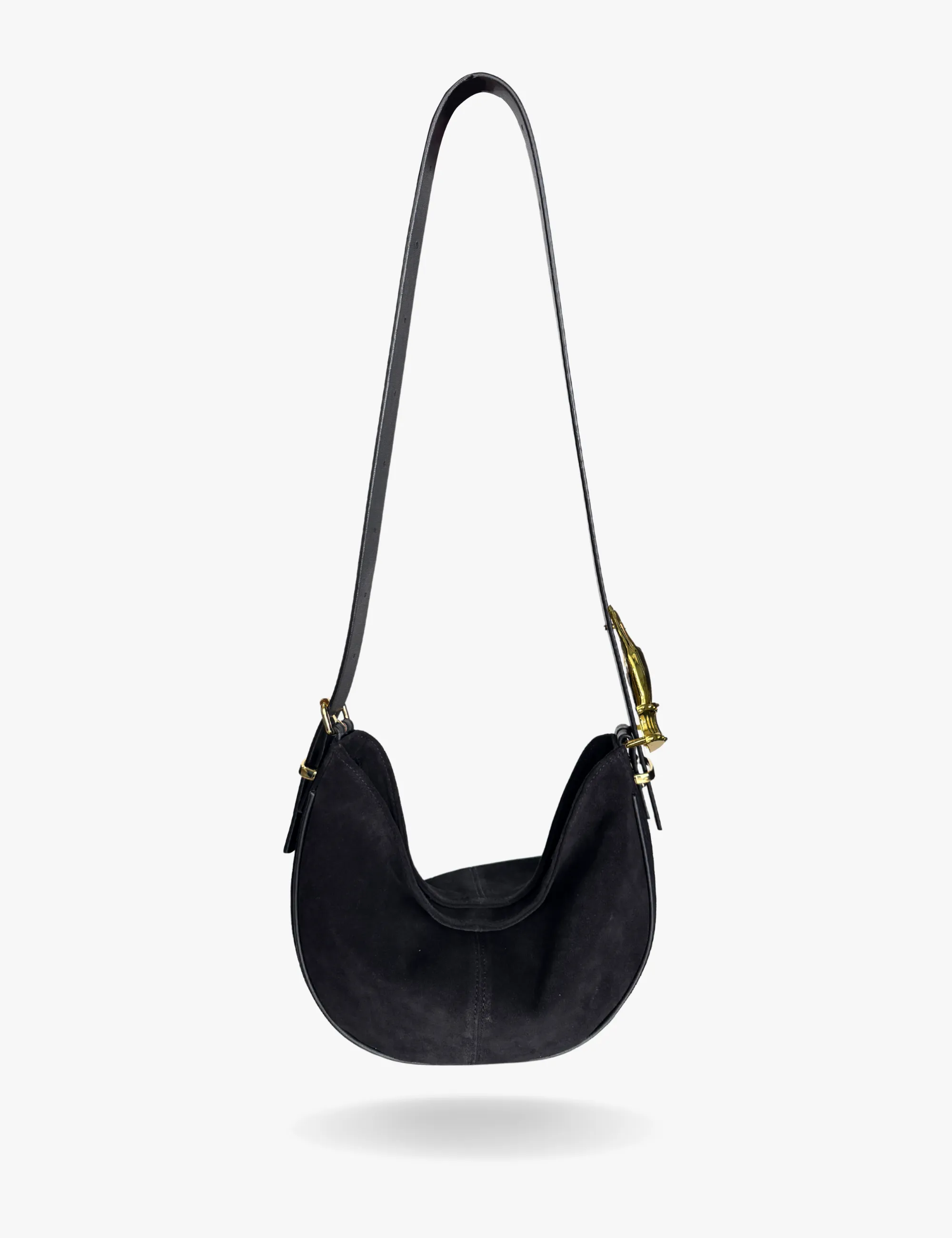 The Midi Hobo Gilded Lure Bag Black Suede