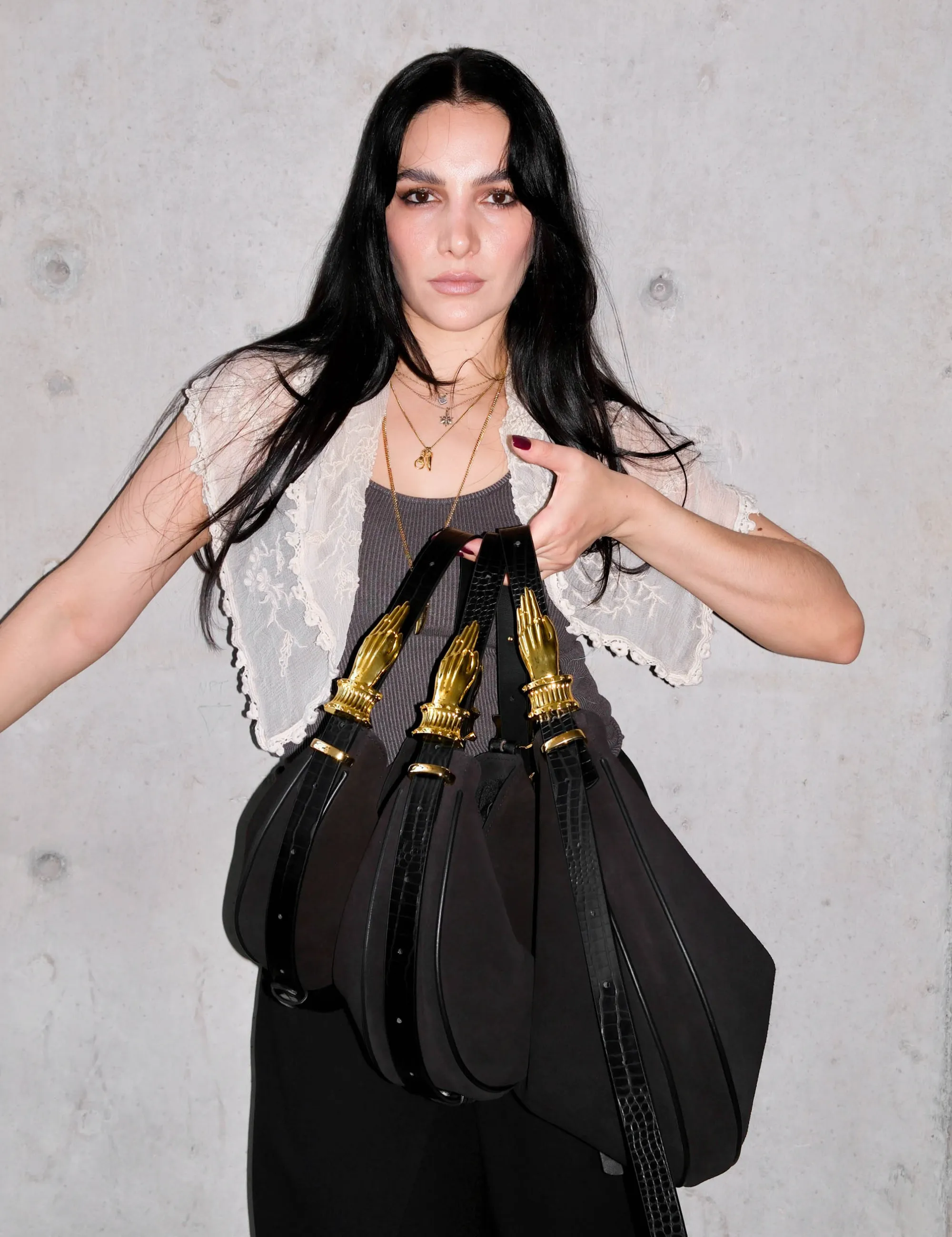 The Midi Hobo Gilded Lure Bag Black Suede