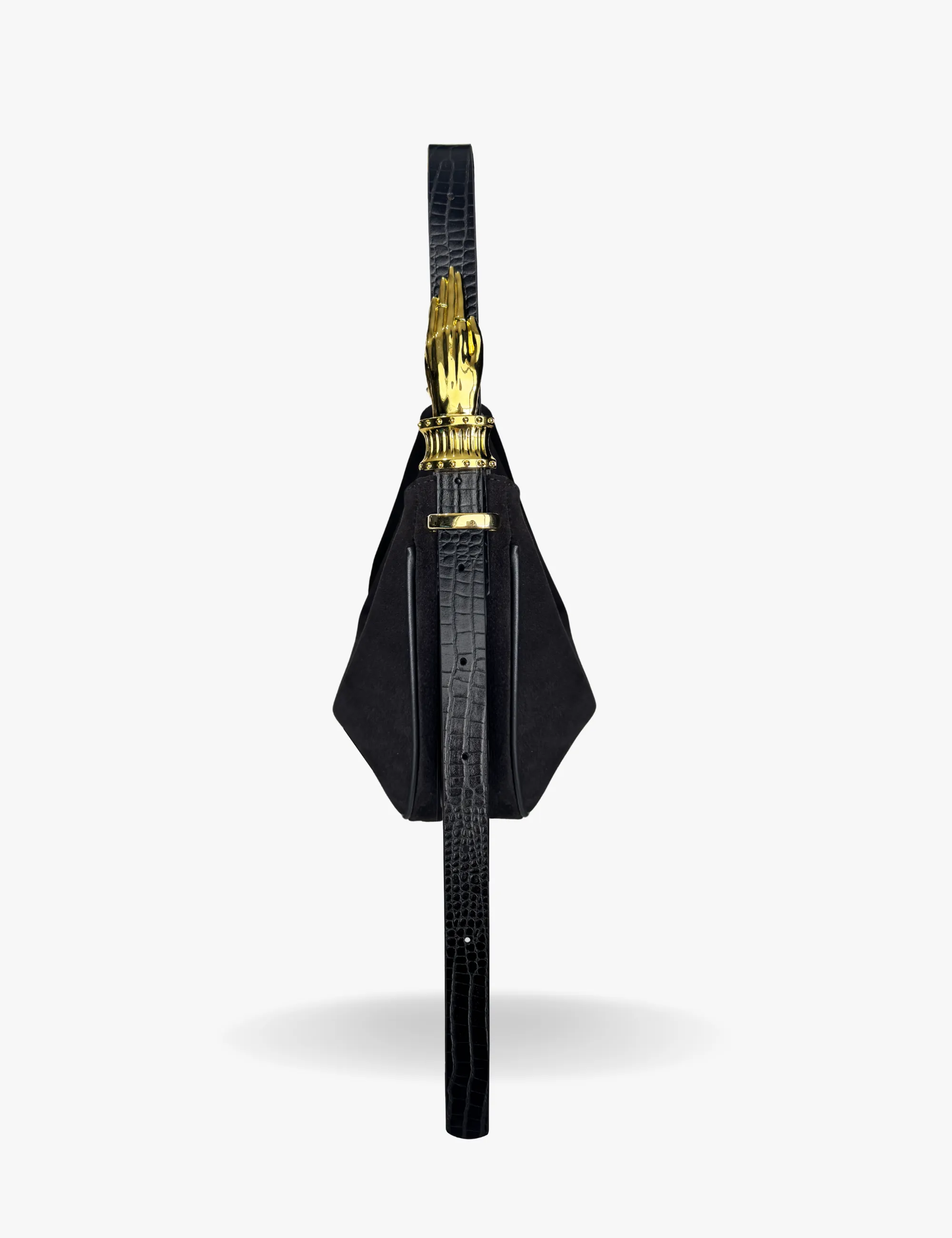 The Midi Hobo Gilded Lure Bag Black Suede