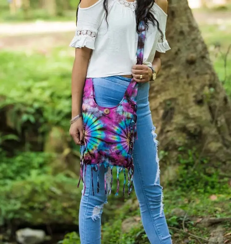 Tie-Dye Fringe Cotton Boho Shoulder Bag