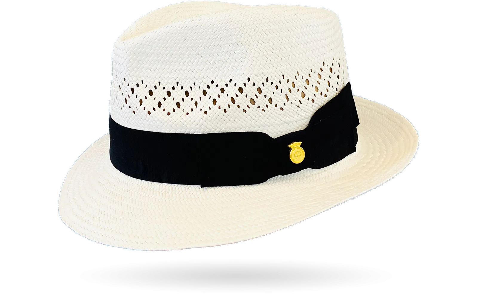 TRILBY OPEN CROWN WHITE VENTED PANAMA HAT 'JACK' SNAP BRIM ITALIAN BOW