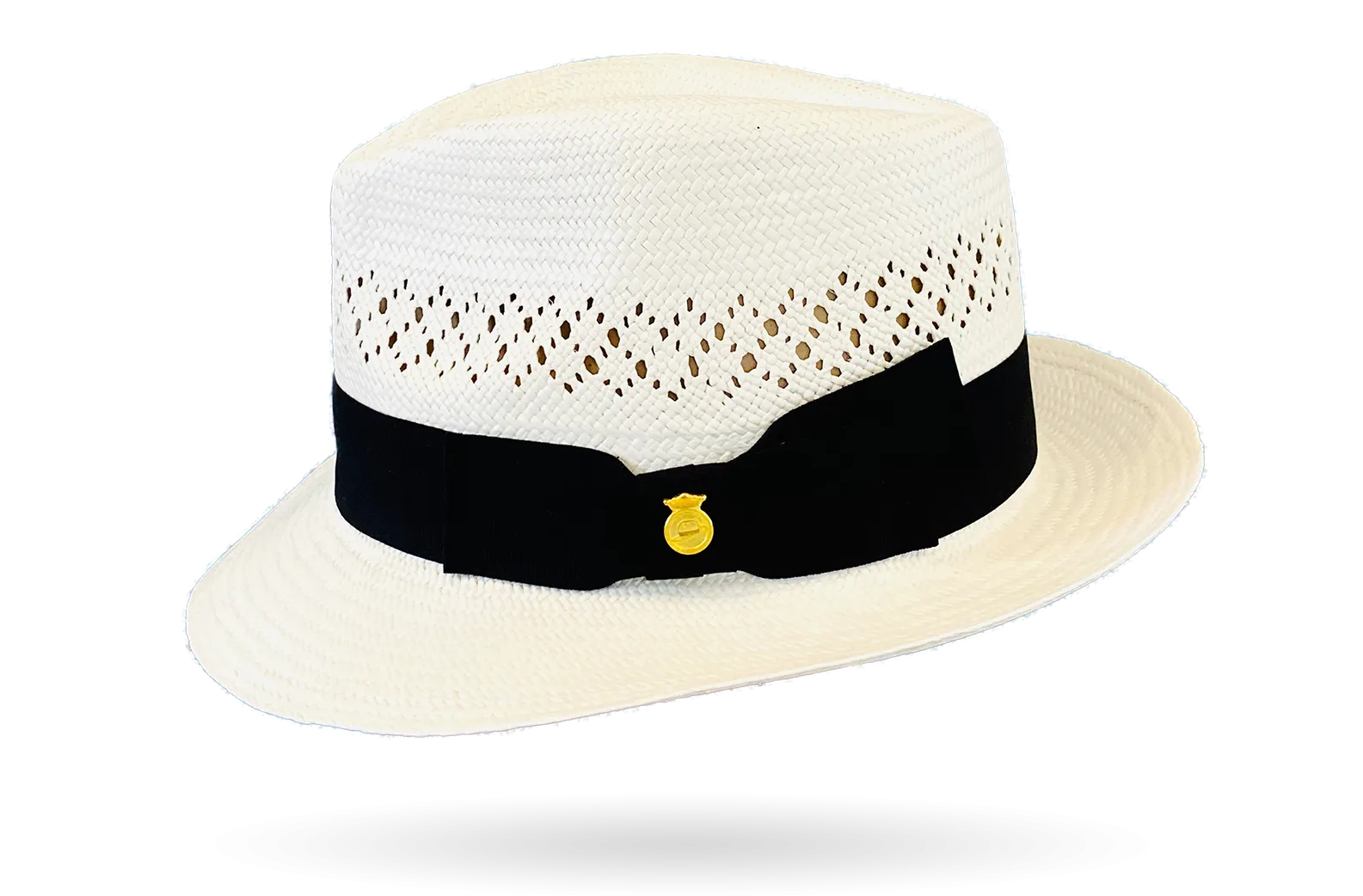 TRILBY OPEN CROWN WHITE VENTED PANAMA HAT 'JACK' SNAP BRIM ITALIAN BOW