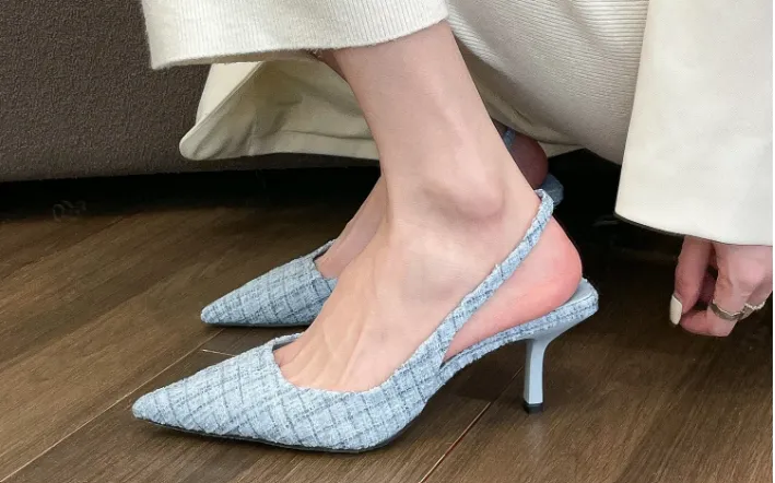 Tweed Pointed Slingback Kitten Heels