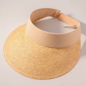 Two Tone Straw Visor Hat-Beige