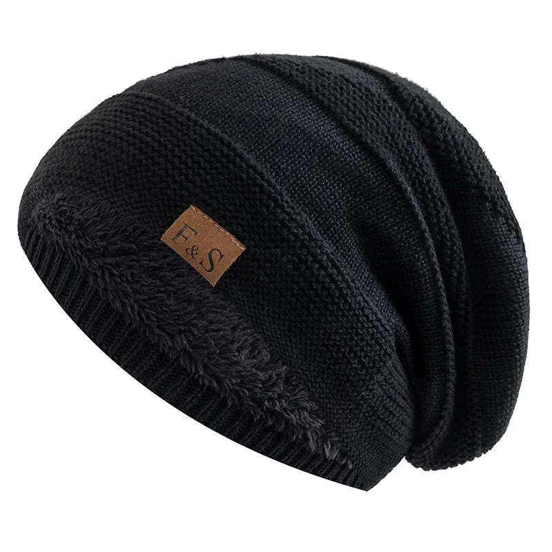 Unisex Slouchy Winter Hats with Fur Lining - Warm Beanie Cap