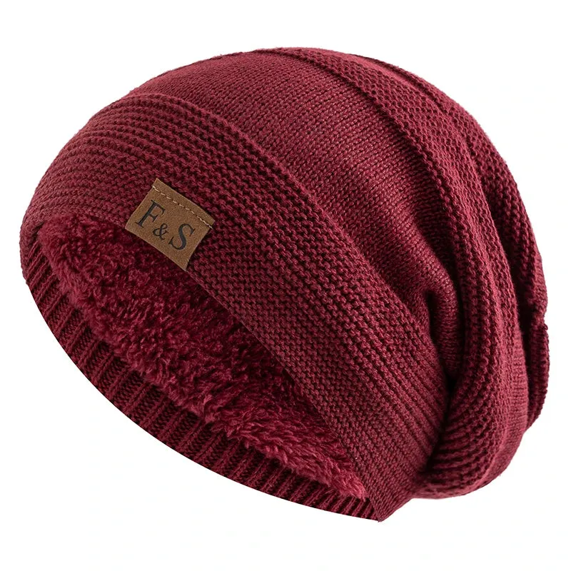 Unisex Slouchy Winter Hats with Fur Lining - Warm Beanie Cap