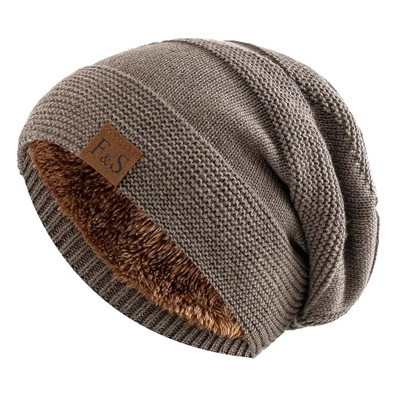 Unisex Slouchy Winter Hats with Fur Lining - Warm Beanie Cap