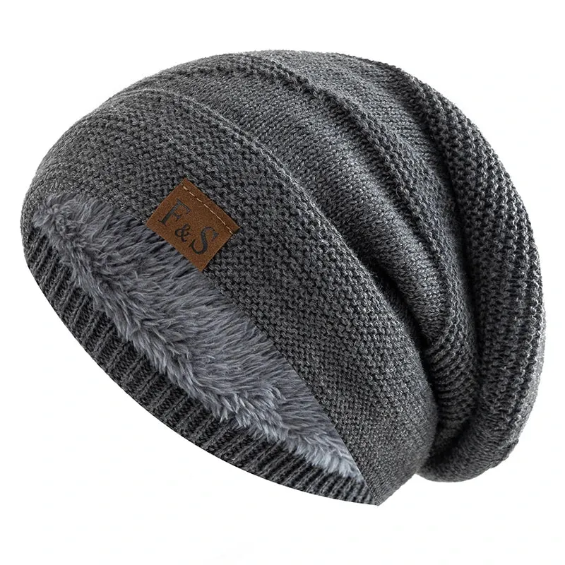 Unisex Slouchy Winter Hats with Fur Lining - Warm Beanie Cap