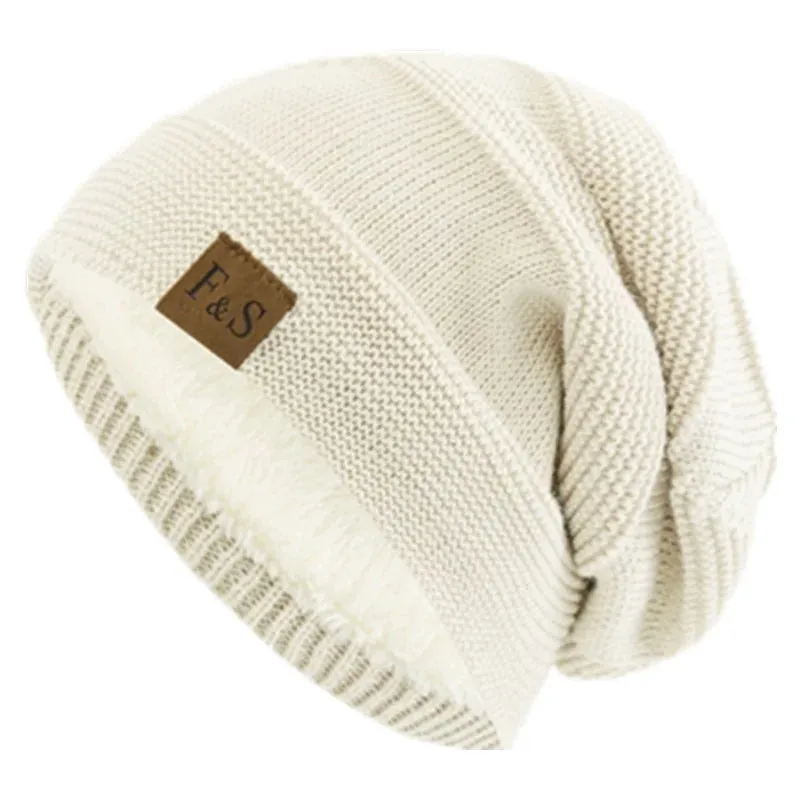 Unisex Slouchy Winter Hats with Fur Lining - Warm Beanie Cap