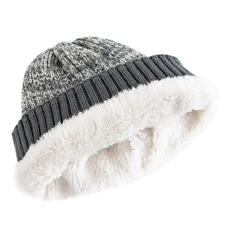 Unisex Two-Tone Winter Hats with Fur Lining - Fashionable Warm Beanie Cap