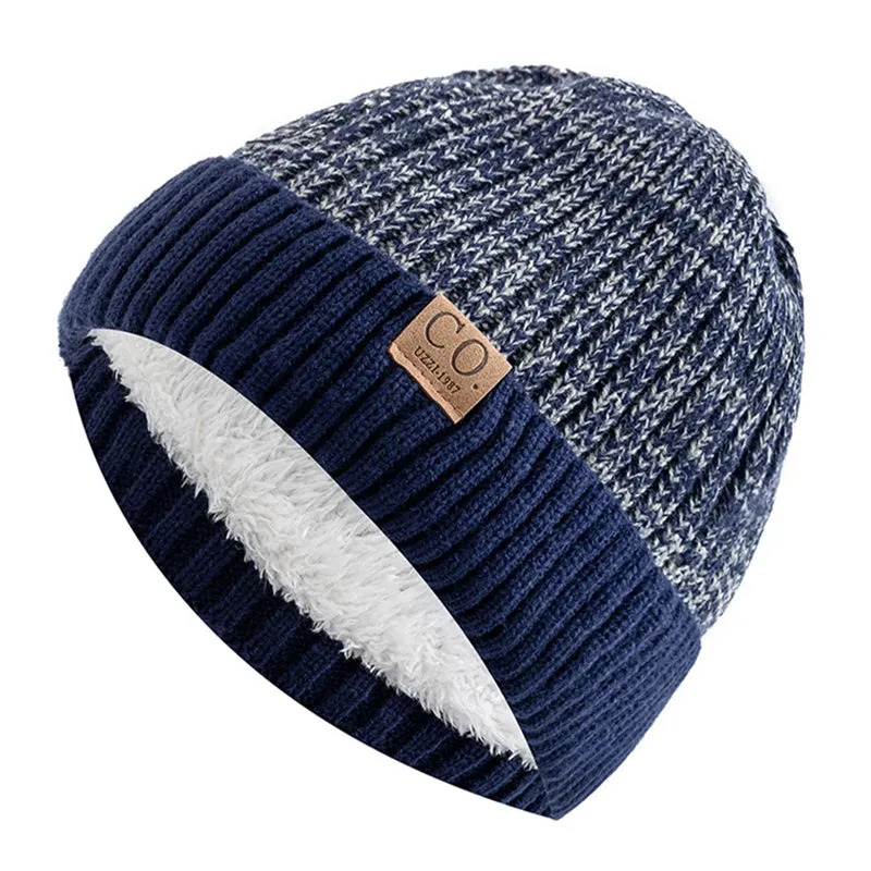 Unisex Two-Tone Winter Hats with Fur Lining - Fashionable Warm Beanie Cap