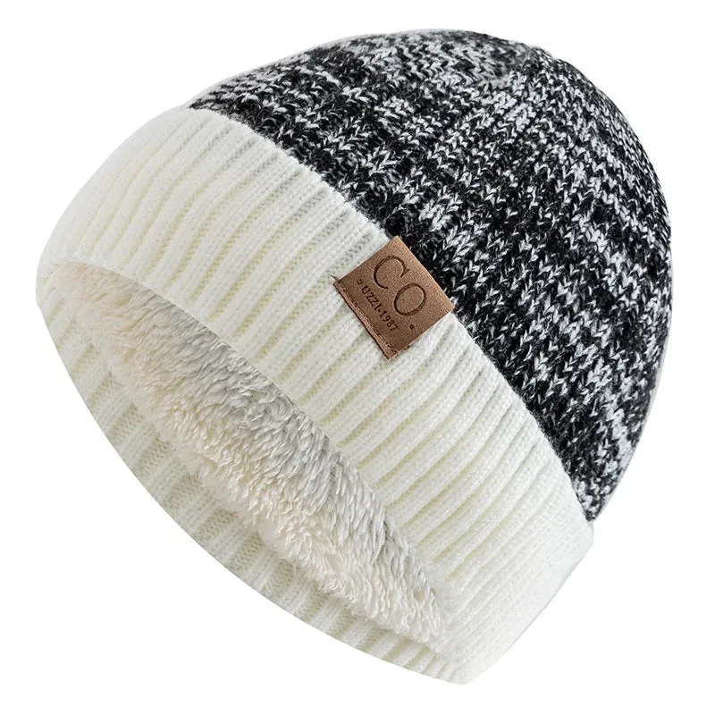 Unisex Two-Tone Winter Hats with Fur Lining - Fashionable Warm Beanie Cap