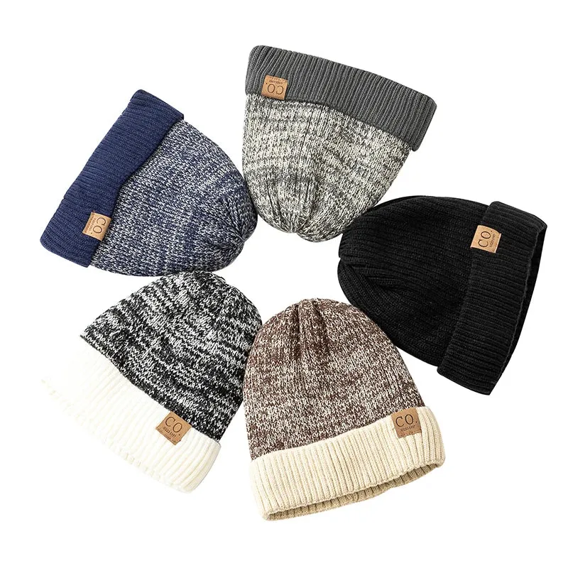 Unisex Two-Tone Winter Hats with Fur Lining - Fashionable Warm Beanie Cap