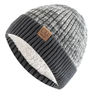 Unisex Two-Tone Winter Hats with Fur Lining - Fashionable Warm Beanie Cap