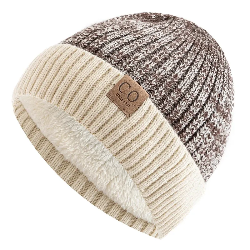 Unisex Two-Tone Winter Hats with Fur Lining - Fashionable Warm Beanie Cap