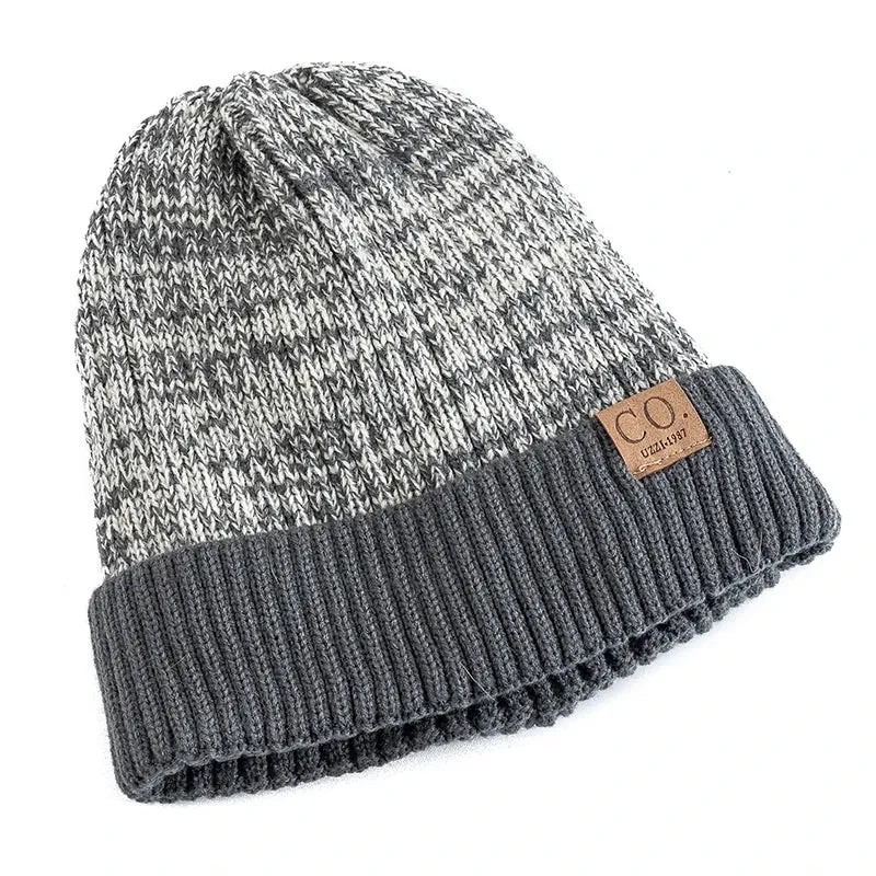 Unisex Two-Tone Winter Hats with Fur Lining - Fashionable Warm Beanie Cap