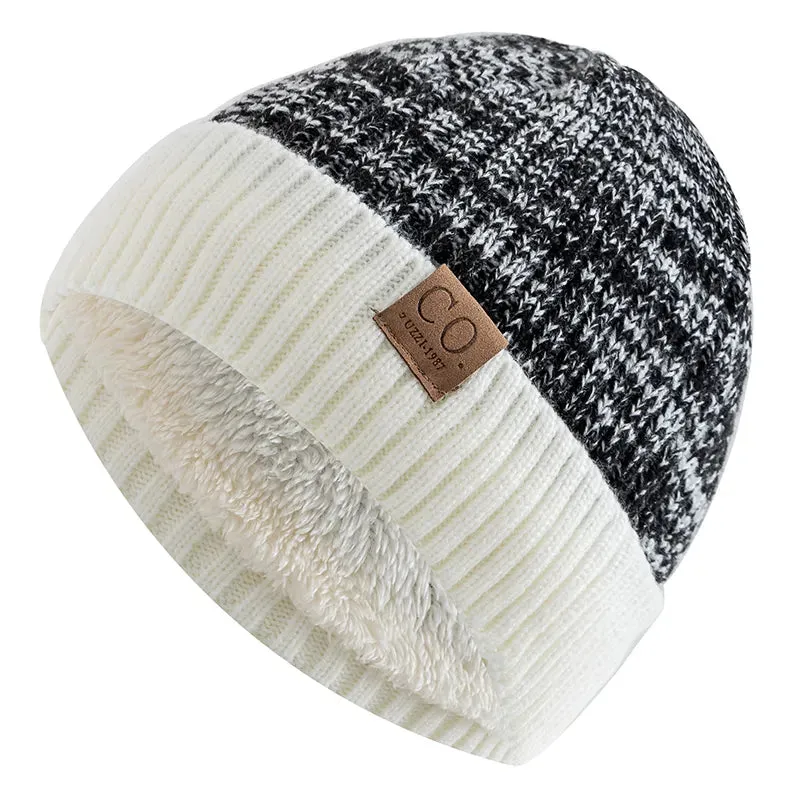 Unisex Two-Tone Winter Hats with Fur Lining - Fashionable Warm Beanie Cap