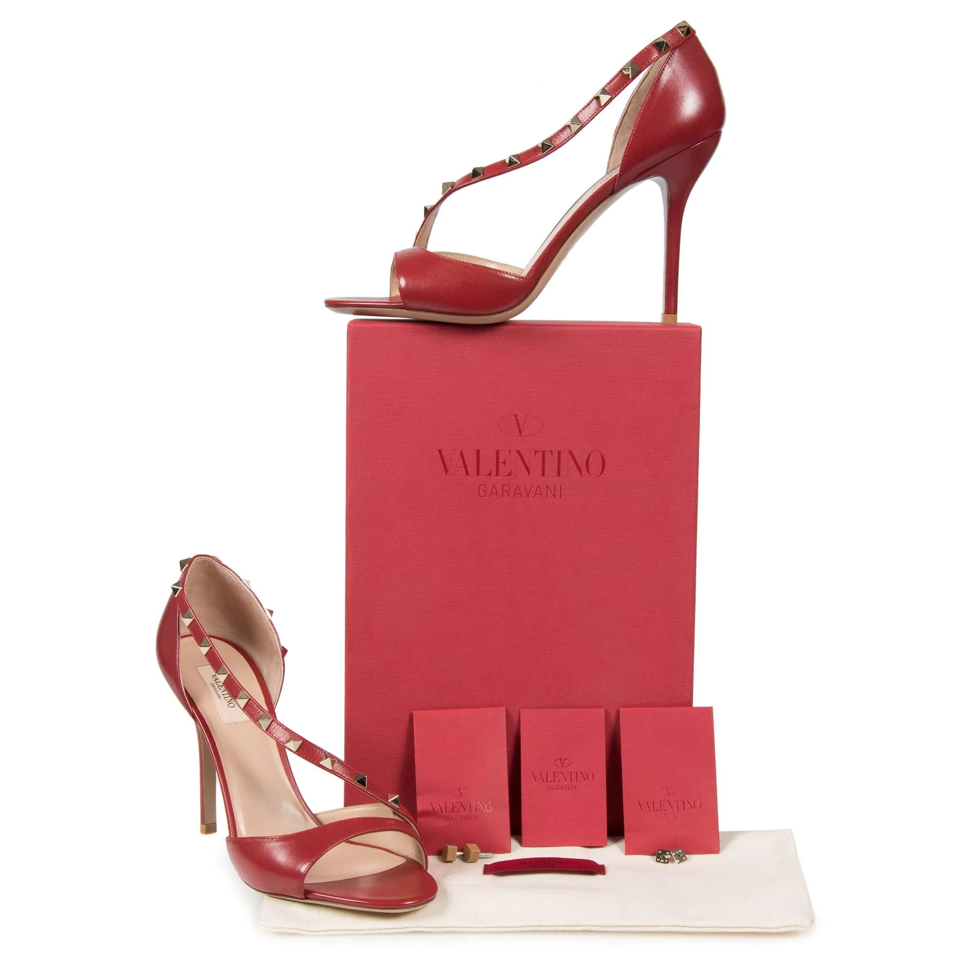 Valentino Rockstud Leather d'Orsay Peep Toe Pumps