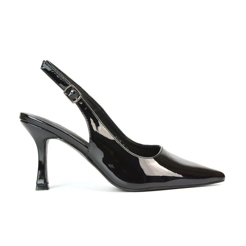 Valerie Stiletto High Heel Closed Toe Slingback Court Shoes in Navy Faux Suede