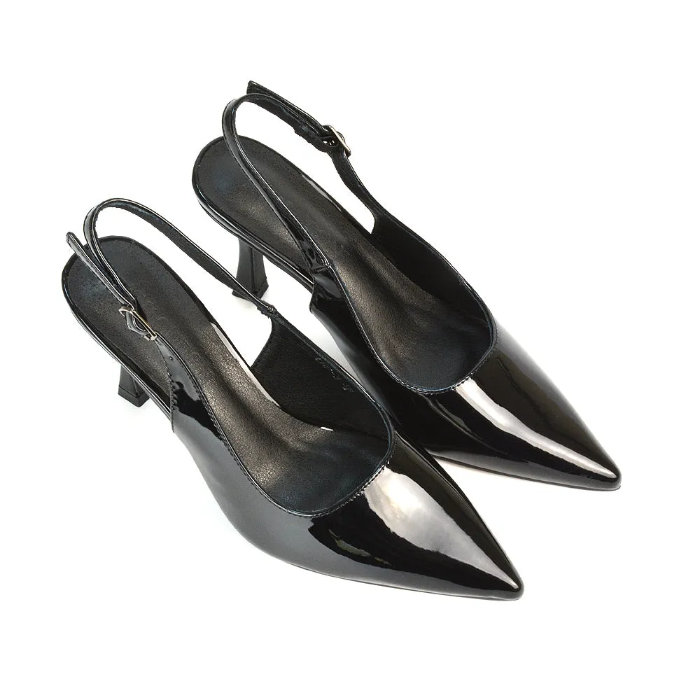 Valerie Stiletto High Heel Closed Toe Slingback Court Shoes in Navy Faux Suede