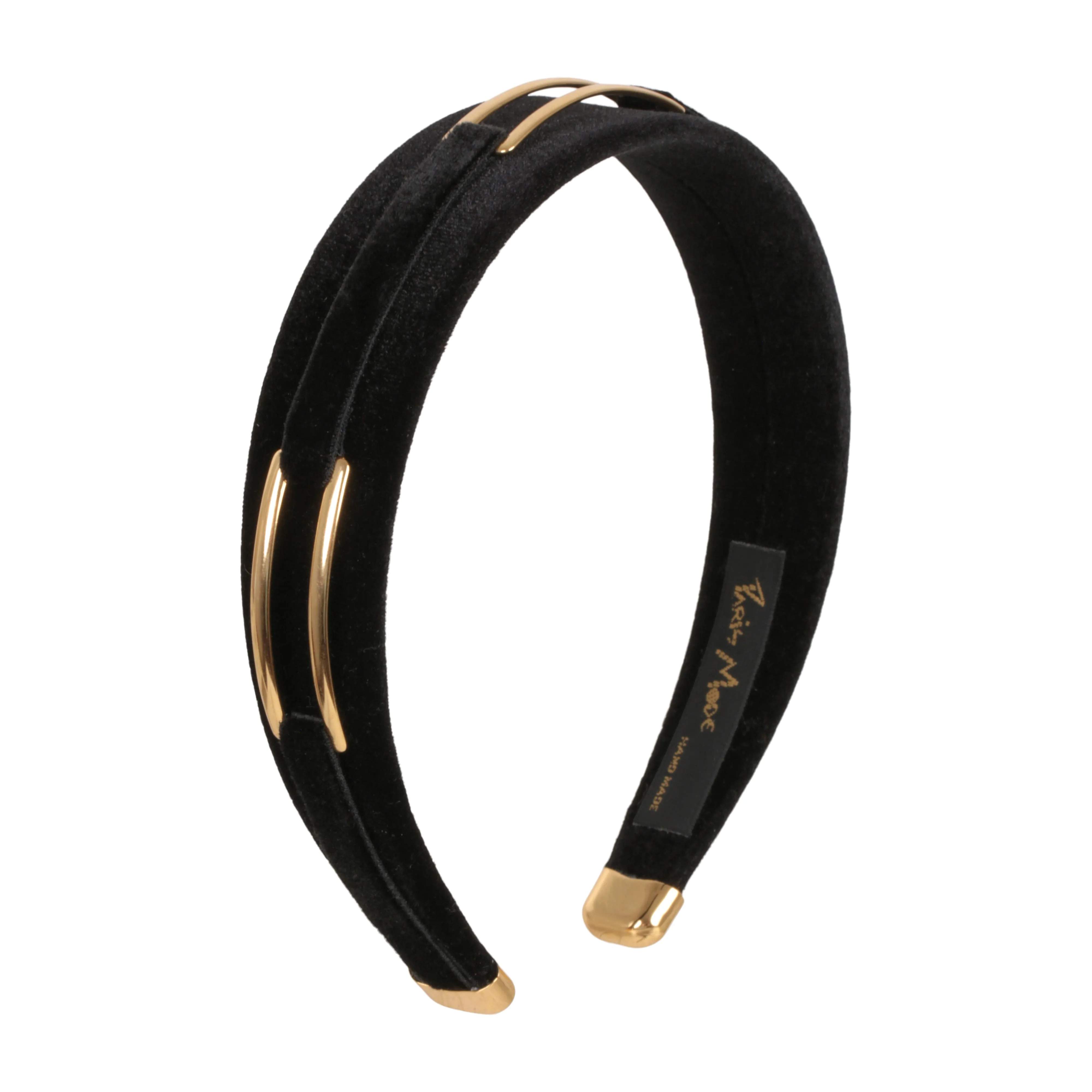 Velvet Gold Buckle 3 cm Flat Black Headband
