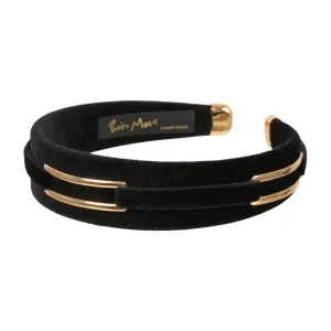 Velvet Gold Buckle 3 cm Flat Black Headband