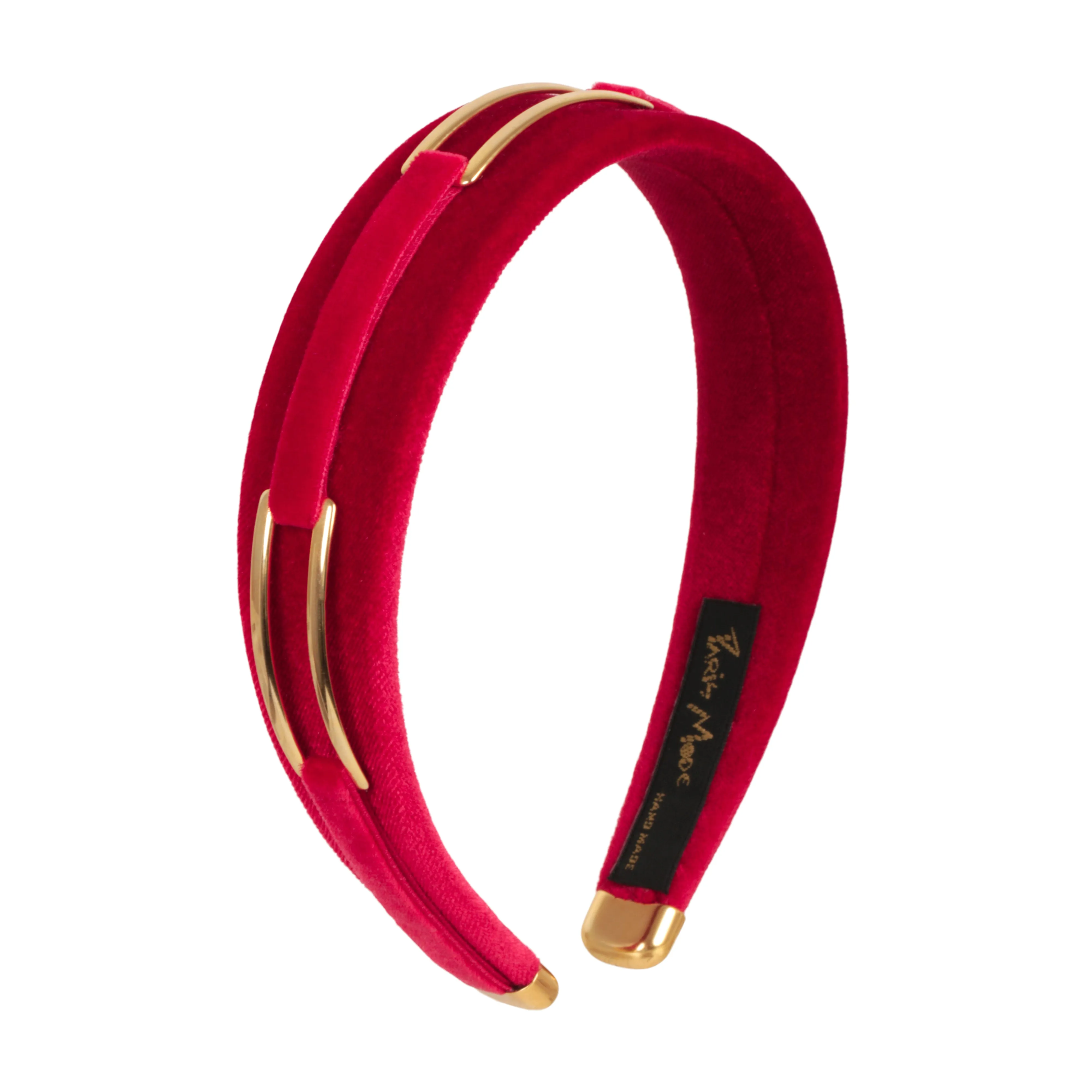 Velvet Gold Buckle 3 cm Flat Red Headband