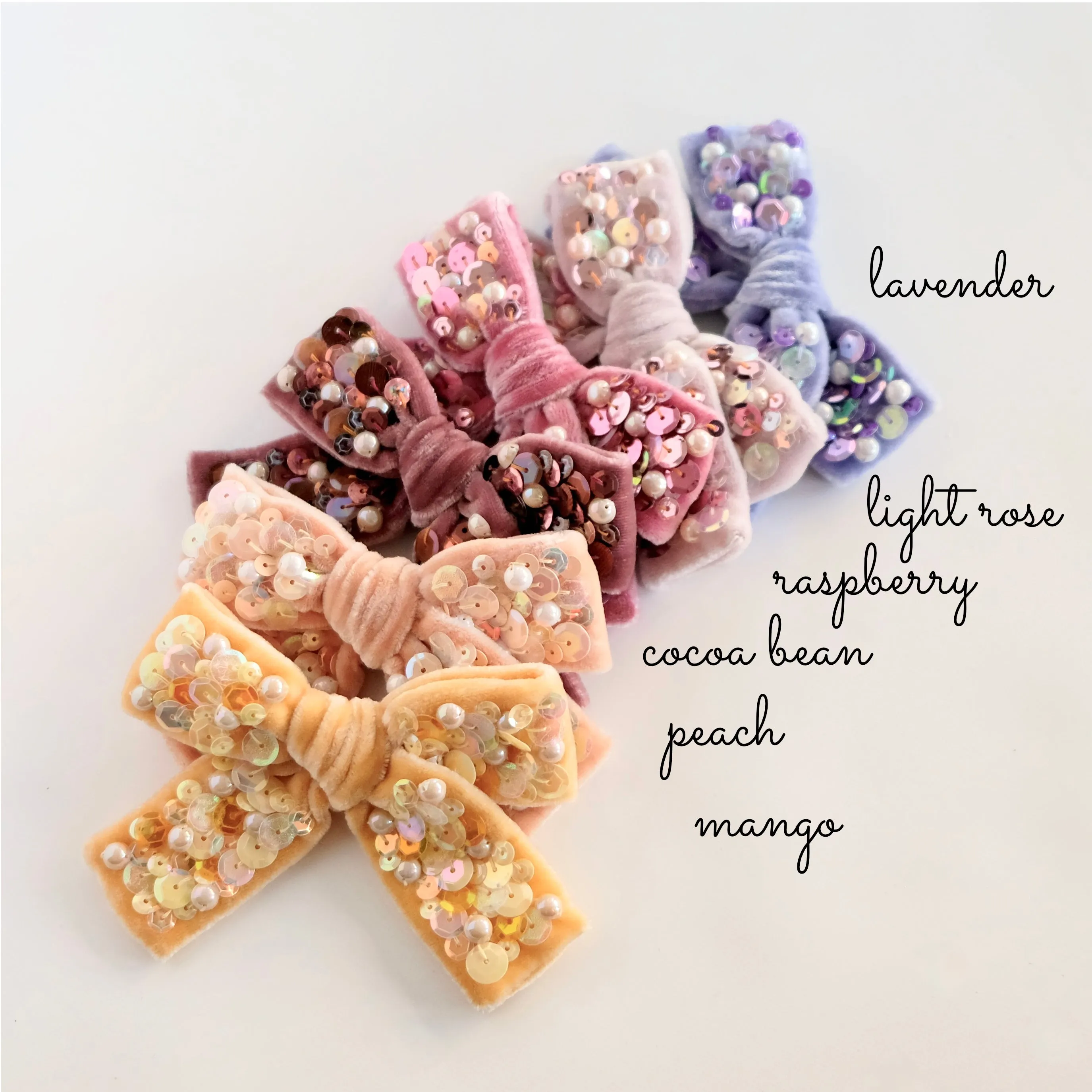 Velvet Hair Bow with Pear Beads and Sequins - Lavender