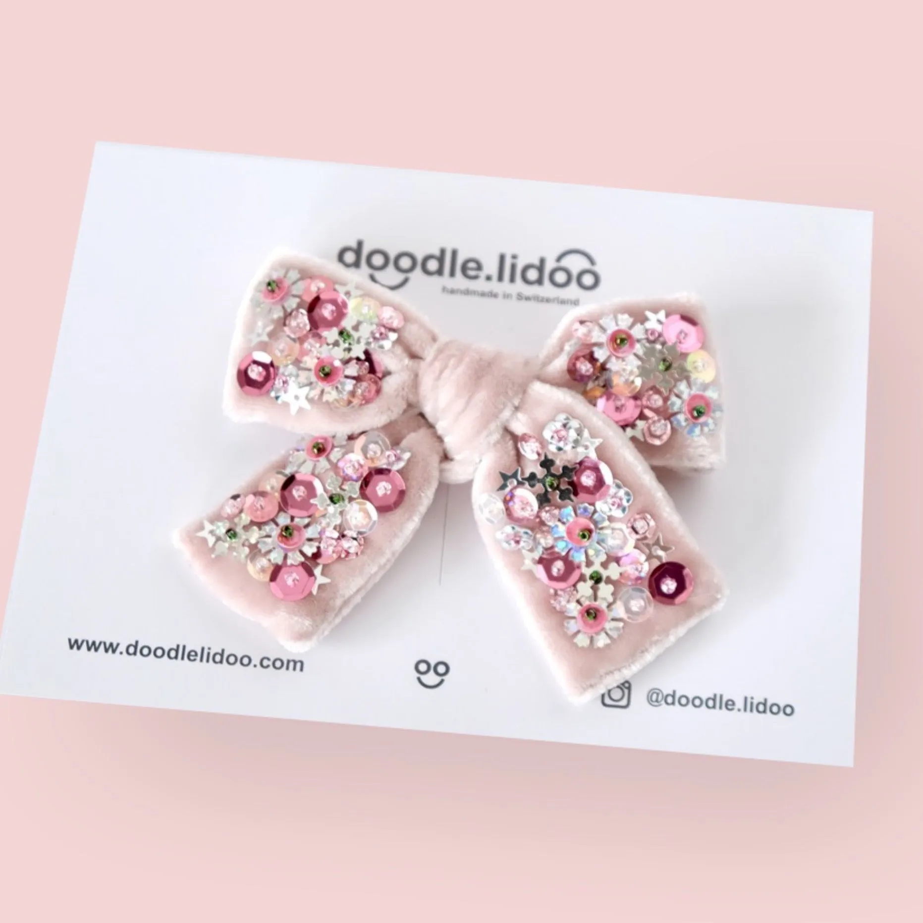 Velvet Hair Bow with Sequin - English Rose