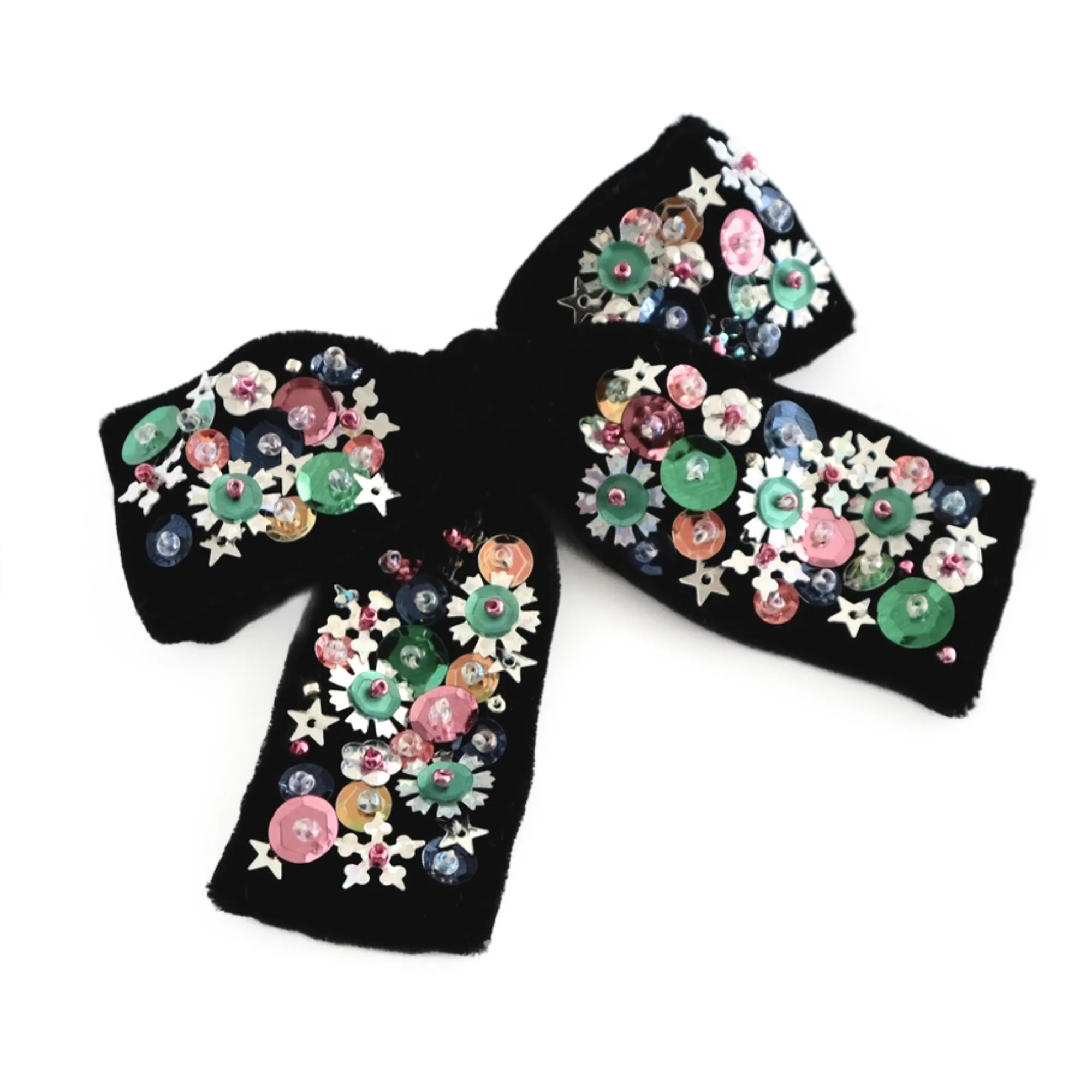 Velvet Hair Bow with Sequins - Dark Rose