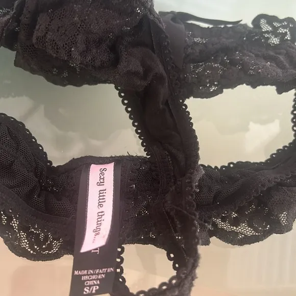 Victoria’s Secret Black Lace Rhinestones Bows Strapy Sexy Little Things Teddy