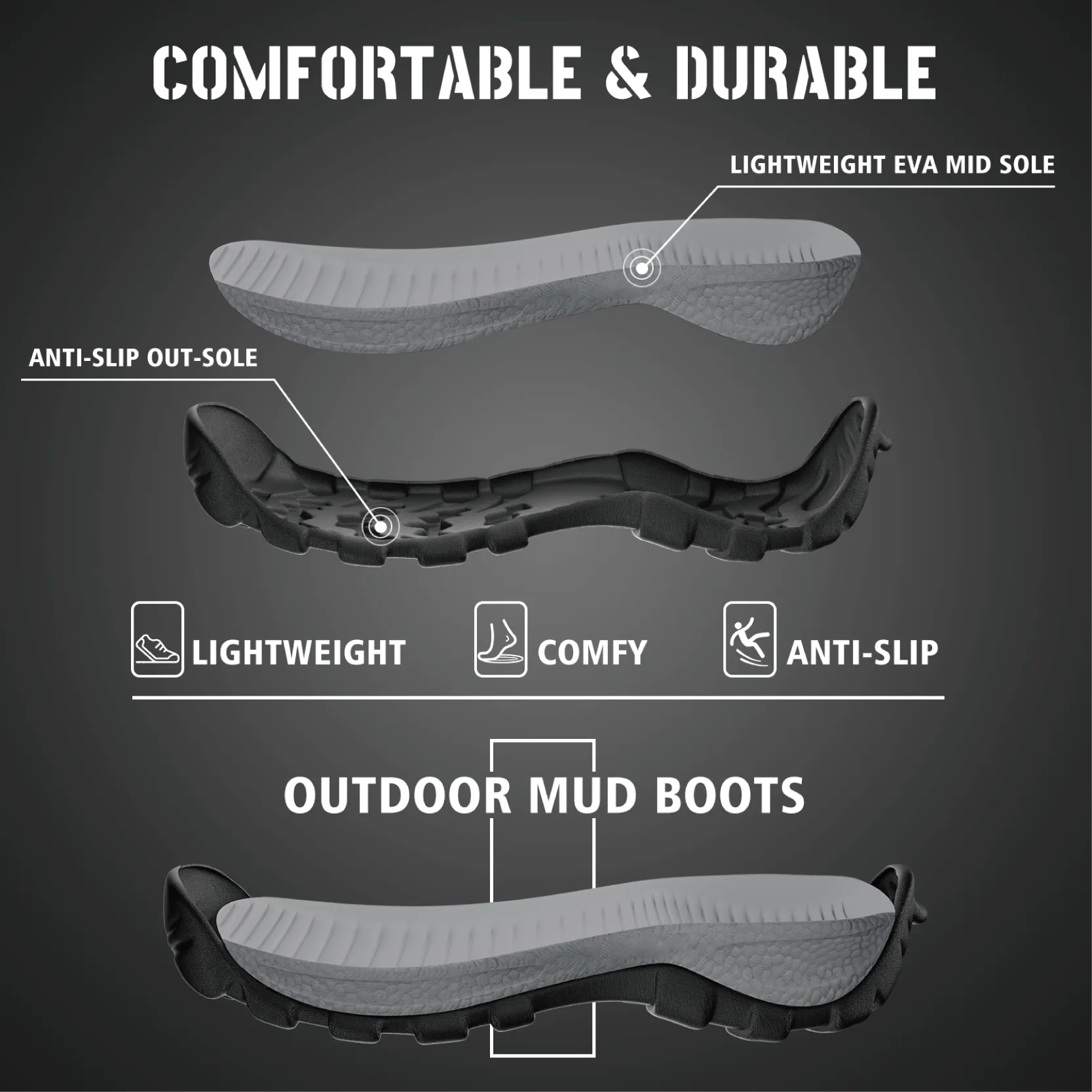Waterproof Hiking Boots for Men - WOVENPAK Rubber Hunting Boots