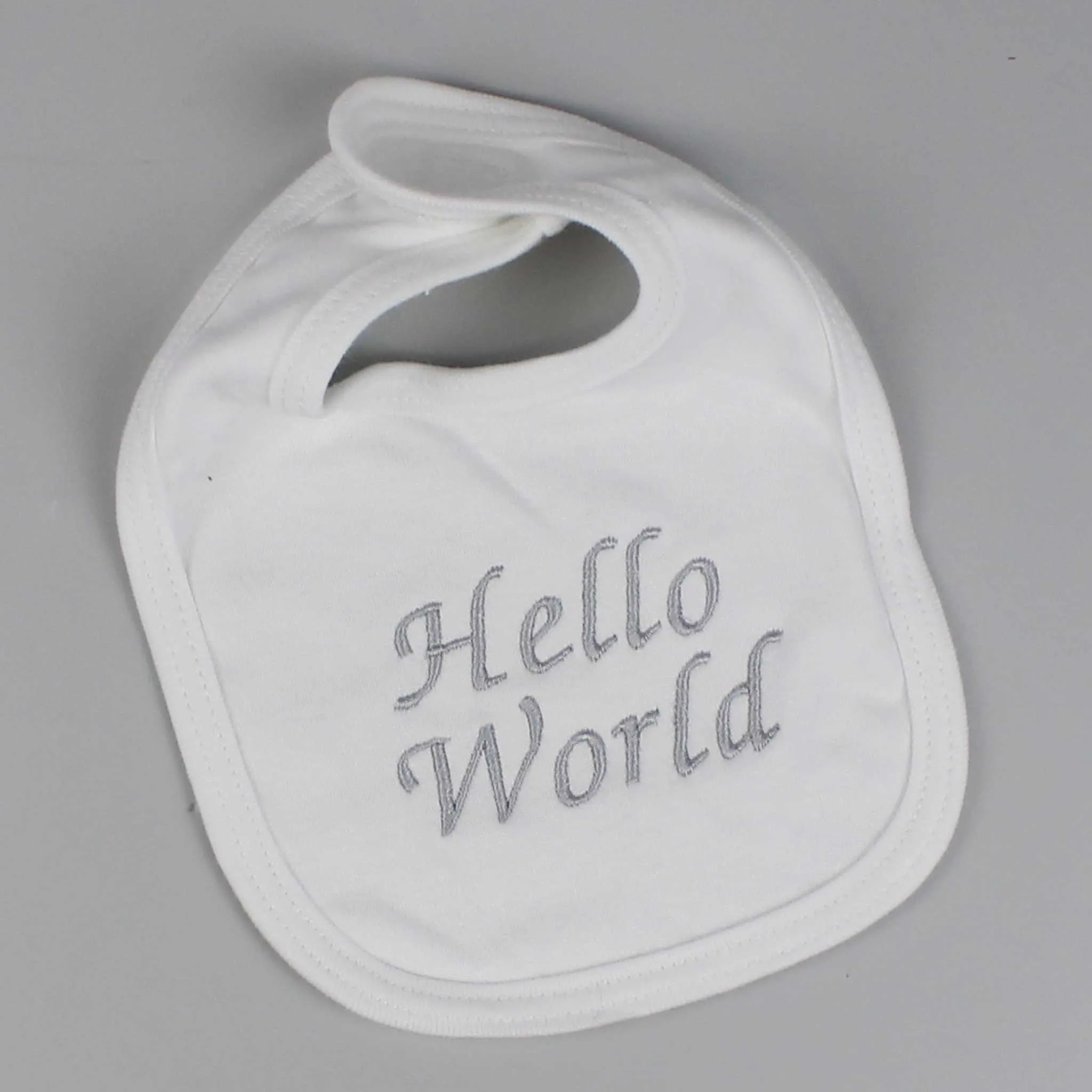 White Unisex Baby Bib - Hello World embroidery