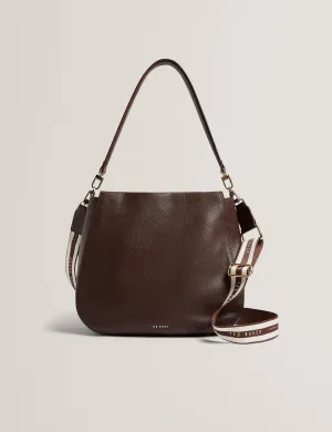 Willda Branded Webbing Leather Hobo Bag Brown