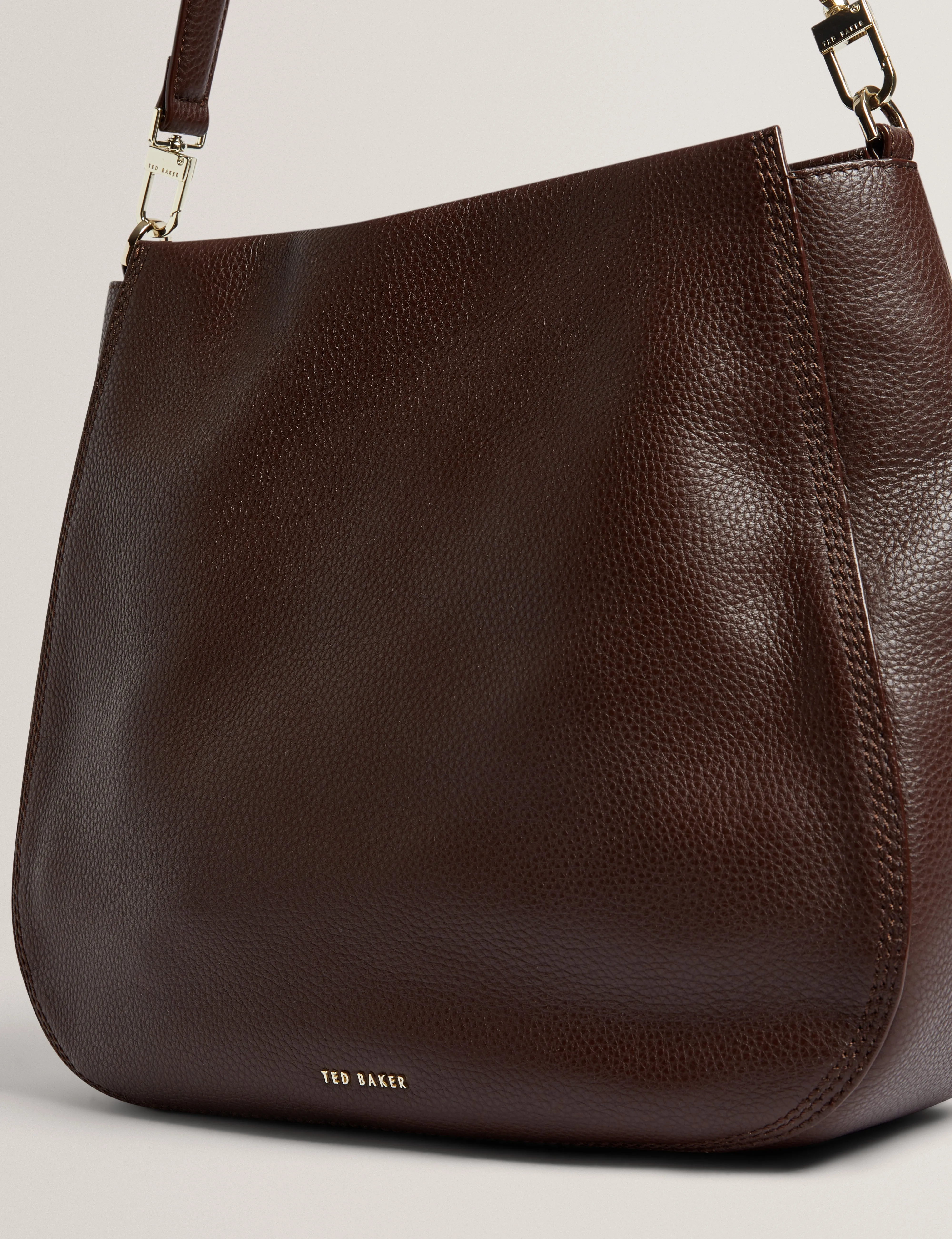 Willda Branded Webbing Leather Hobo Bag Brown